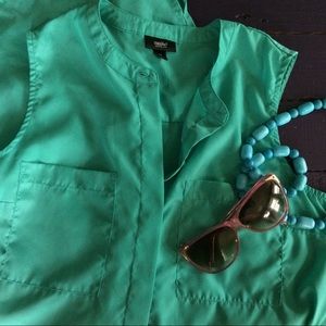 Mossimo Teal Silk Button Down Dress - Size S/P